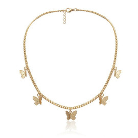 Collier papillon avec 5 papillons volants - modèle or