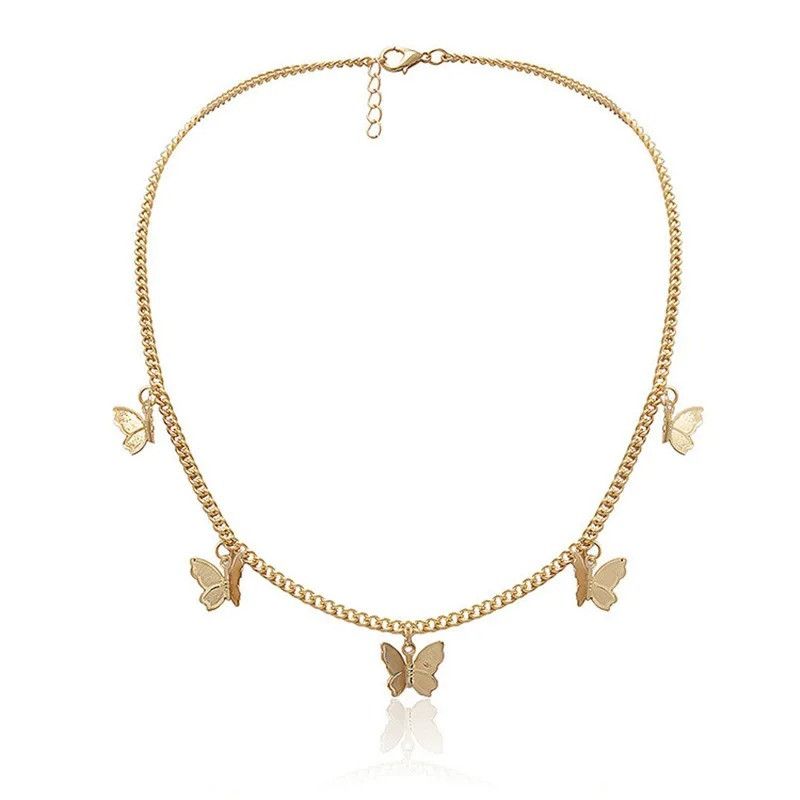 Collier papillon avec 5 papillons volants - modèle or