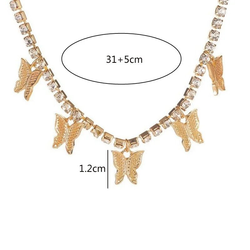 Collier papillon tout de cristal et strass - modèle or