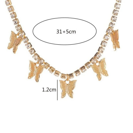 Collier papillon tout de cristal et strass - modèle or