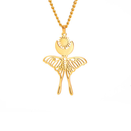 article Collier papilion doré avec lune et soleil