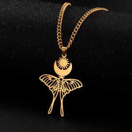 Collier papilion doré avec lune et soleil - modèle or