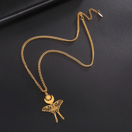 Collier papilion doré avec lune et soleil