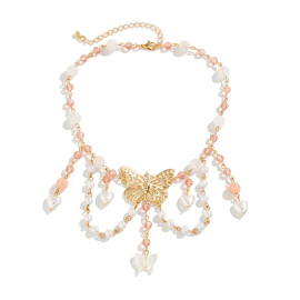 Magnifique Collier papilion doré avec pendants de perles nacrées !