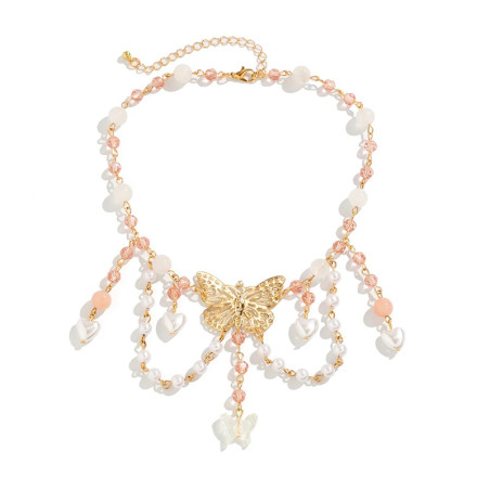 Magnifique Collier papilion doré avec pendants de perles nacrées !