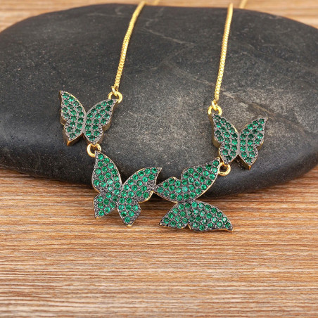 Collier papillon vol de 4 papillons strass - couleur vert