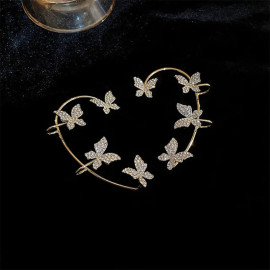 Boucles d'oreilles papillon - clip d'oreiles papillons strass - couleur or