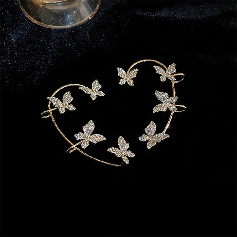 Boucles d'oreilles papillon - clip d'oreiles papillons strass - couleur or
