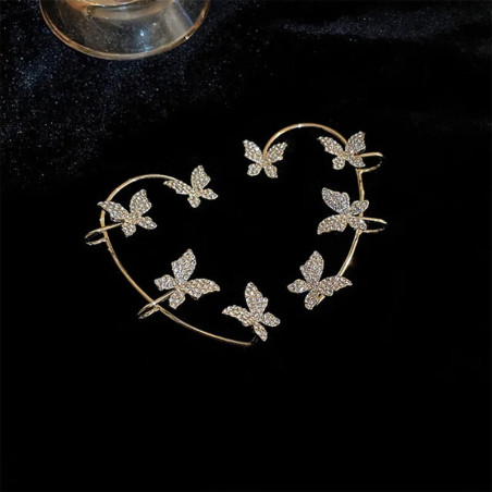 Boucles d'oreilles papillon - clip d'oreiles papillons strass - couleur or