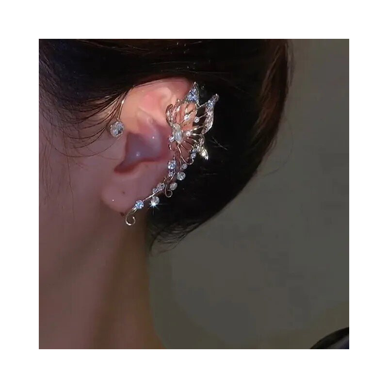 Boucles d'oreilles papillon - clip d'oreiles grand papillon et strass - modele gauche