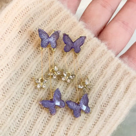 Boucles d'Oreilles Papillons Mauve et Or - Élégance en Cascade 🦋