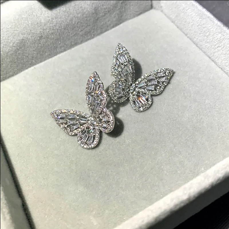 Boucles d'oreilles papillon en cristal - couleur argent