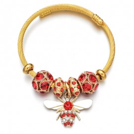 Bracelet en acier inoxydable avec perles en cristal abeille pour femme rouge