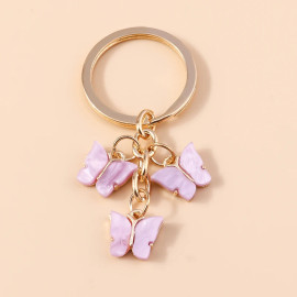 Porte-clés Trois Papillons en résine - couleur violet