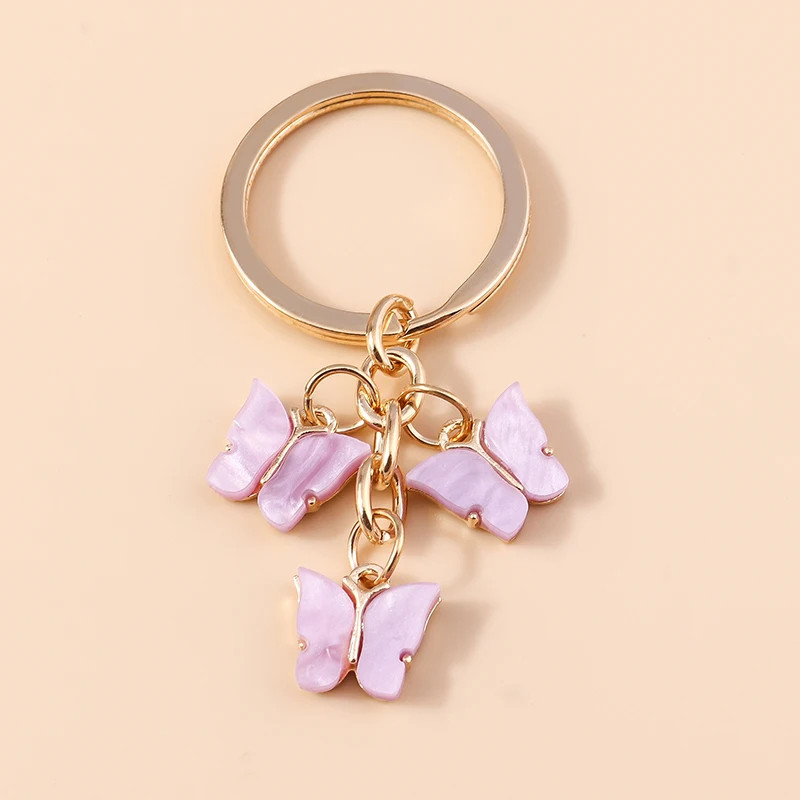 Porte-clés Trois Papillons en résine - couleur violet