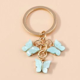 Porte-clés Trois Papillons en résine - couleur bleu