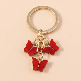 Porte-clés Trois Papillons en résine - couleur rouge