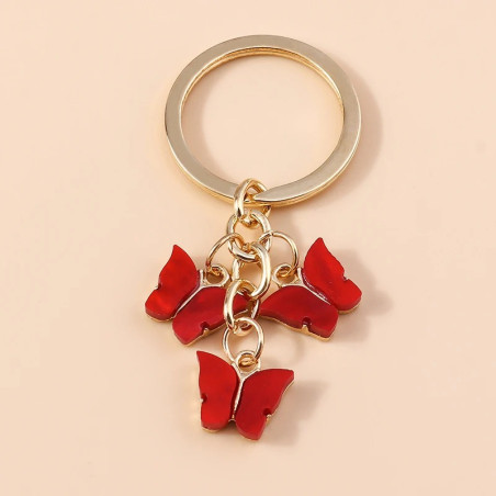 Porte-clés Trois Papillons en résine - couleur rouge