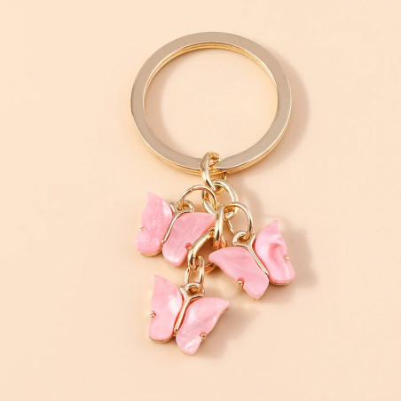 Porte-clés Trois Papillons en résine - couleur rose