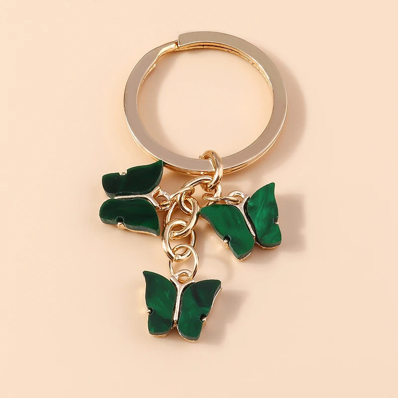 Porte-clés Trois Papillons en résine - couleur Vert