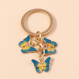 Porte-clés trois papillons en émail - couleur bleu