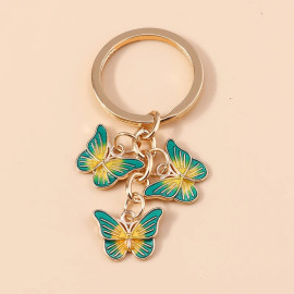 Porte-clés trois papillons en émail - couleur vert