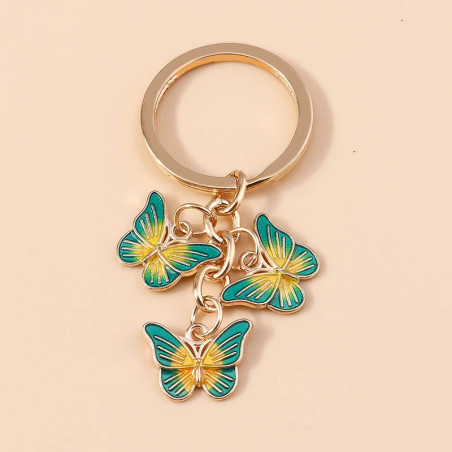 Porte-clés trois papillons en émail - couleur vert