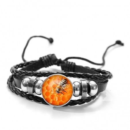 Bracelet nid d'abeille fait à la main en verre imprimé 3D en cuir pour homme modele abeille