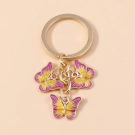 Porte-clés trois papillons en émail - couleur violet