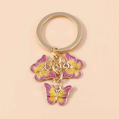 Porte-clés trois papillons en émail - couleur violet
