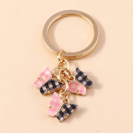 Porte-clés papillon à damier - couleur Multicolore