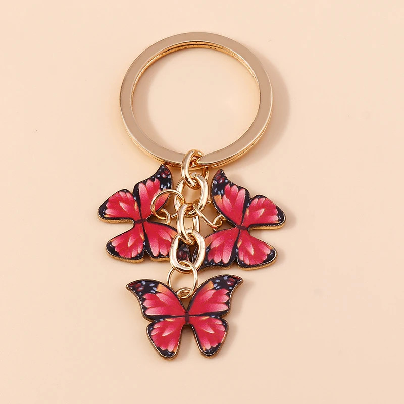 Porte-clés papillon en émail - couleur Rouge