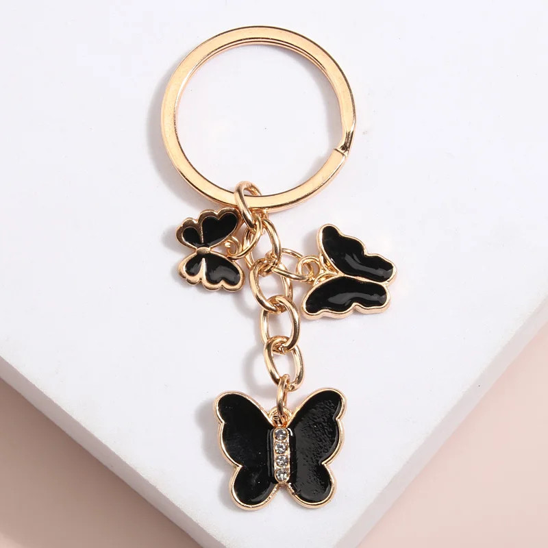 Porte-clés papillon en émail brillant - couleur noir