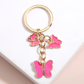 Porte-clés papillon en émail brillant - couleur rose