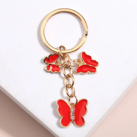 Porte-clés papillon en émail brillant - couleur rouge