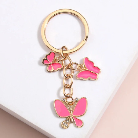 Porte-clés papillon avec strass étincelant - couleur rose