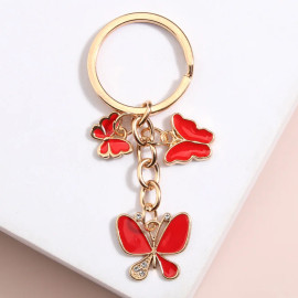 Porte-clés papillon avec strass étincelant - couleur rouge