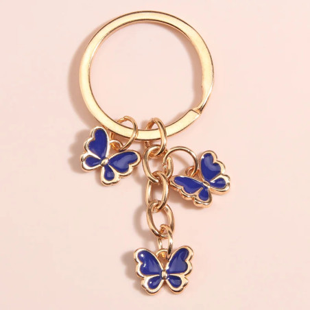 Porte-clés trois petits papillons - 10 couleurs au choix - bleu marine