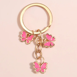 Porte-clés trois petits papillons - 10 couleurs au choix - rose