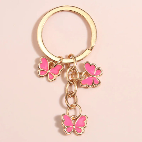 Porte-clés trois petits papillons - 10 couleurs au choix - rose