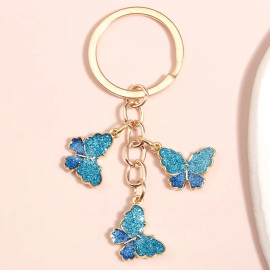 Porte-clés papillon en verre - couleur bleu