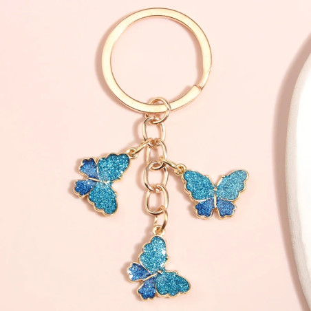 Porte-clés papillon en verre - couleur bleu