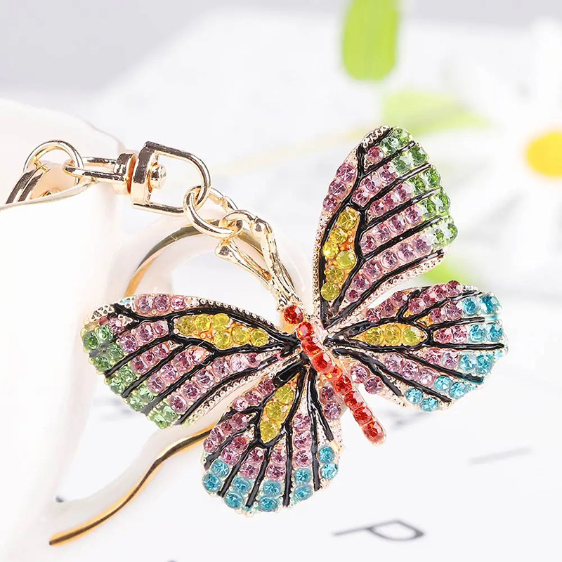 Porte-clés papillon en cristal multicolore - modèle 2
