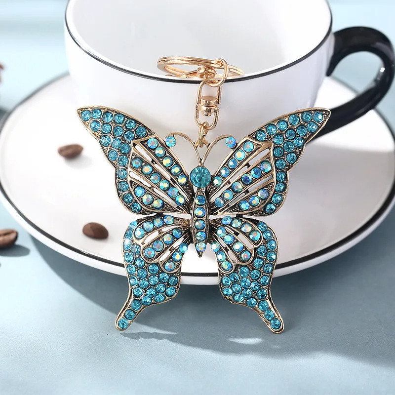 Porte-clés papillon en cristal - 4 couleurs au choix - modèle bleu