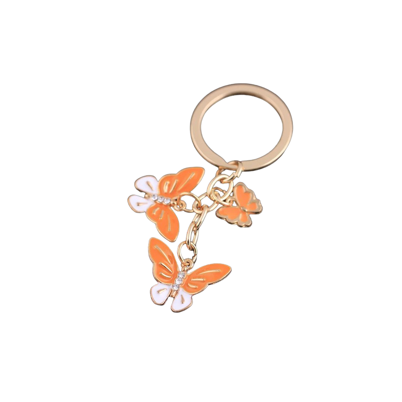 Porte-clés deux grands et un petit papillons volants - couleur orange
