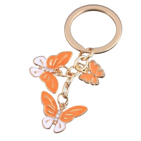 Porte-clés deux grands et un petit papillons volants - couleur orange