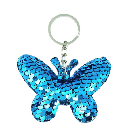 Porte-clés papillon à paillette colorées - couleur bleu