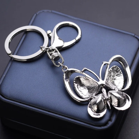 vue dos Grand porte-clés papillon en strass - argent