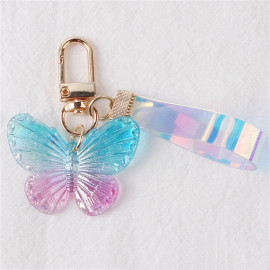 Porte-clés papillon en acrylique avec dragonne - couleur bleu