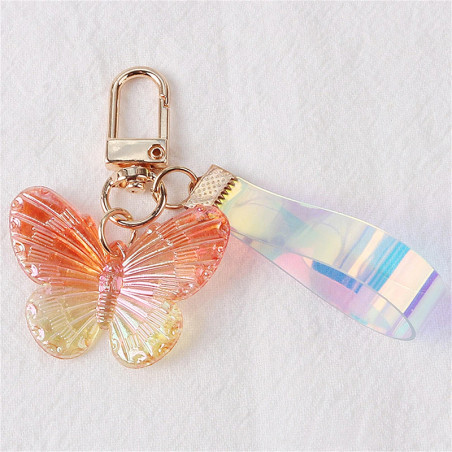 Porte-clés papillon en acrylique avec dragonne - couleur orange